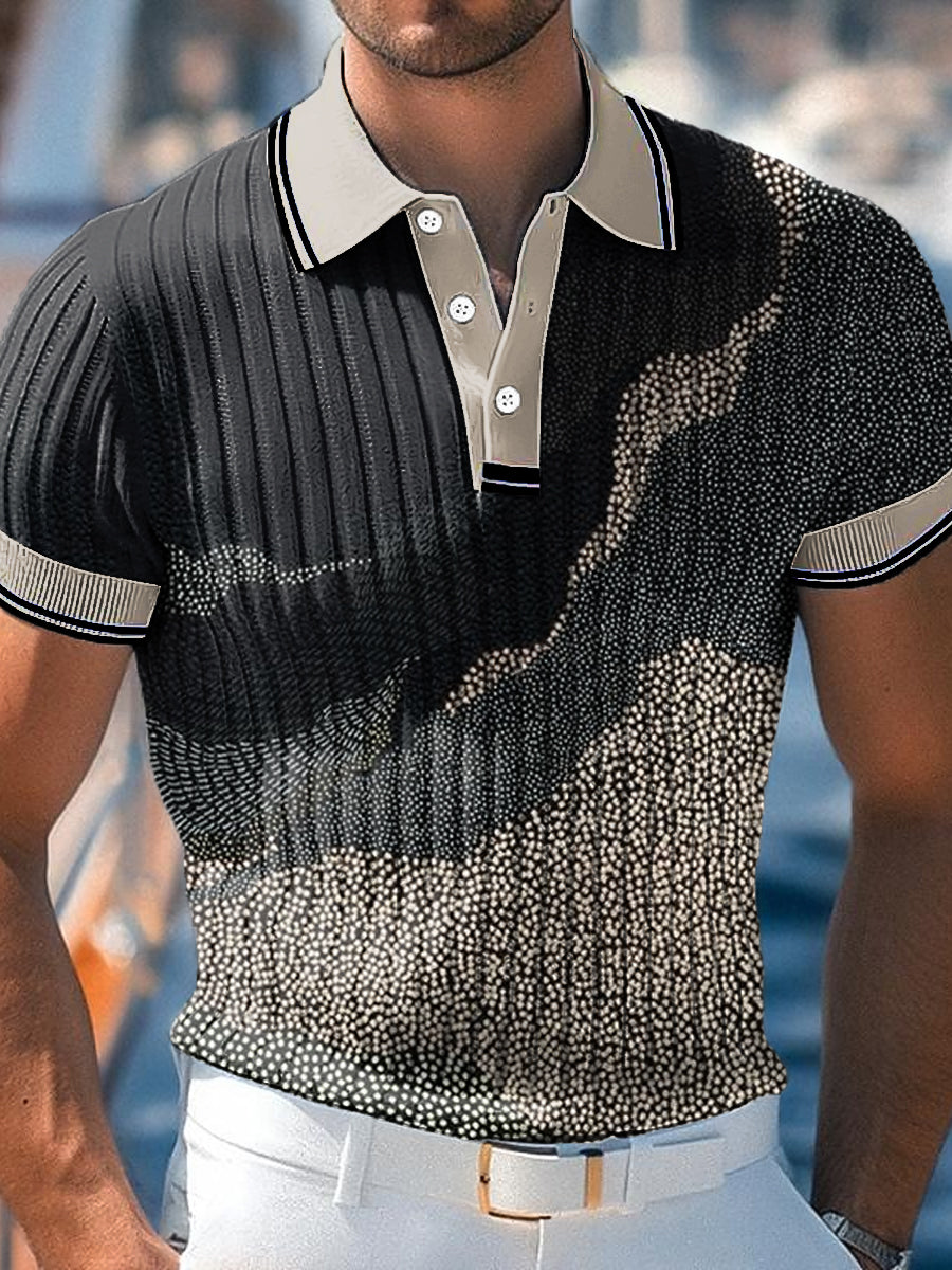 Men's Vintage Abstract Texture Art Print Business Casual Polo Shirt