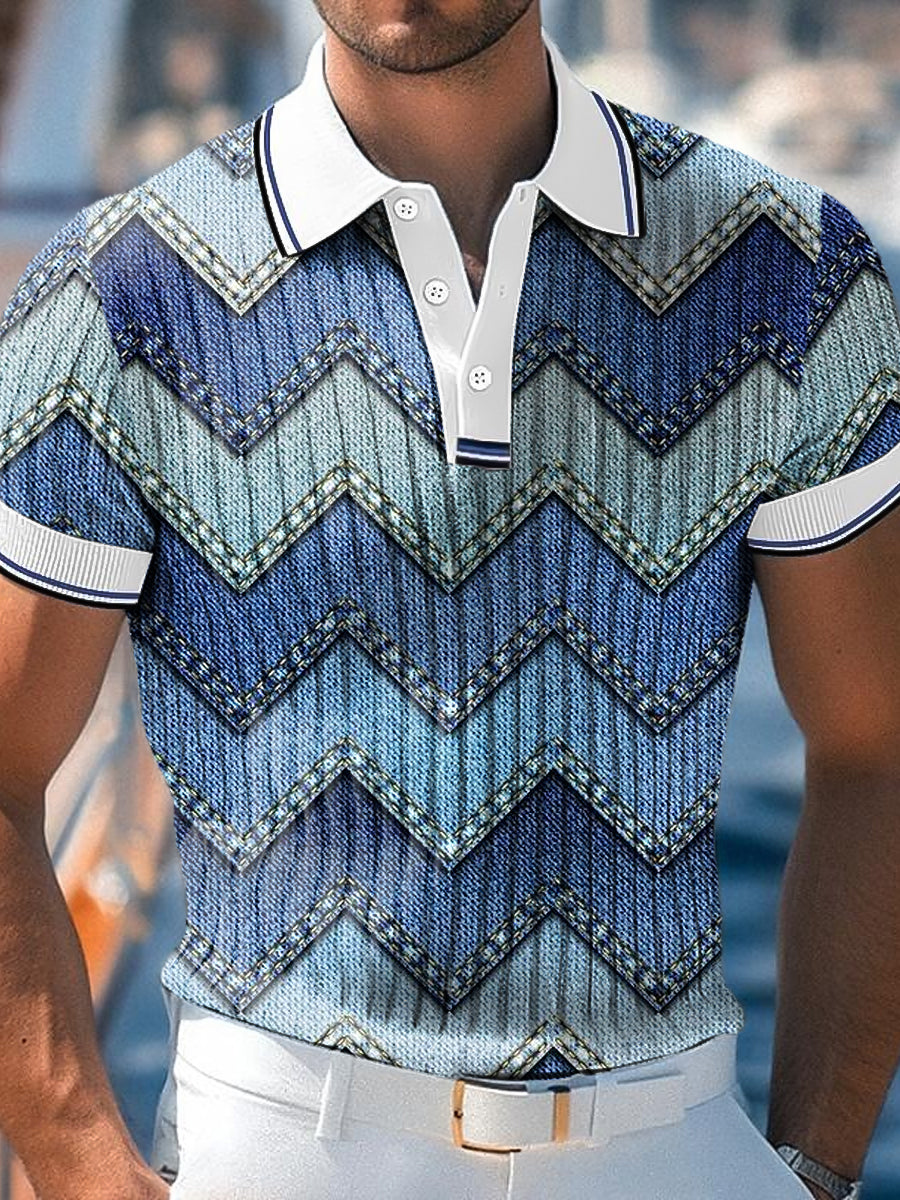 Men's Retro-Style Geometric Print Business Casual Polo Shirt