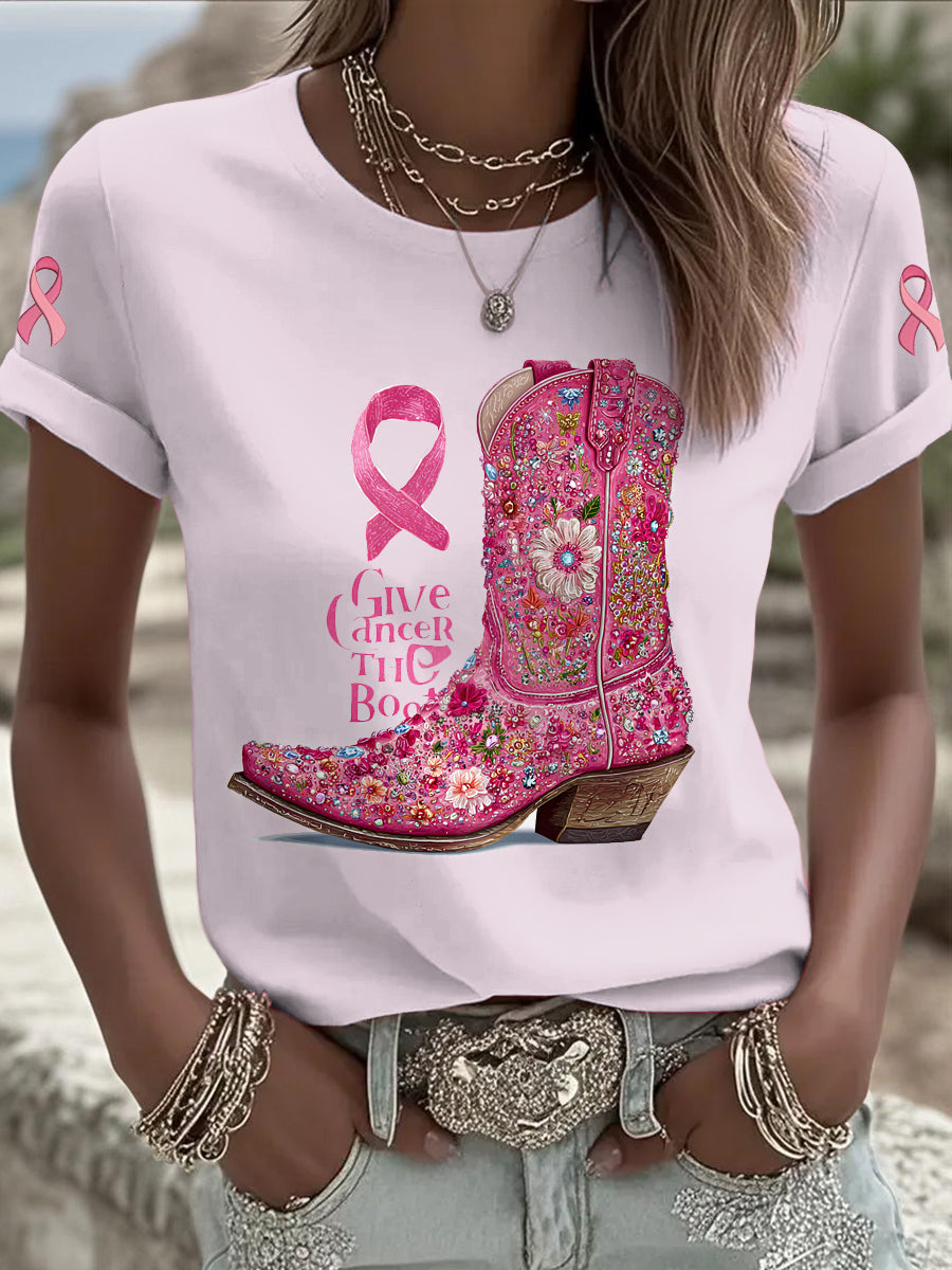 Women's Breast Cancer Printed Vintage Fashion Loose Short Sleeve T-Shirt