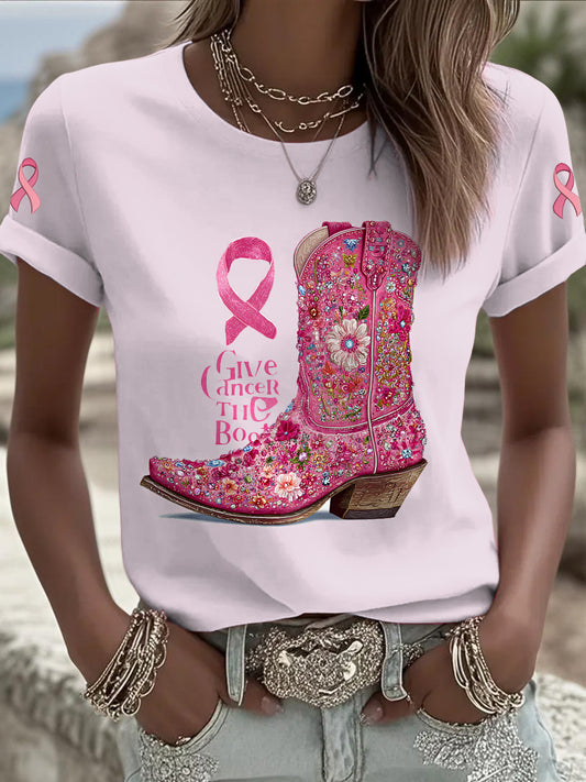 Women's Breast Cancer Printed Vintage Fashion Loose Short Sleeve T-Shirt