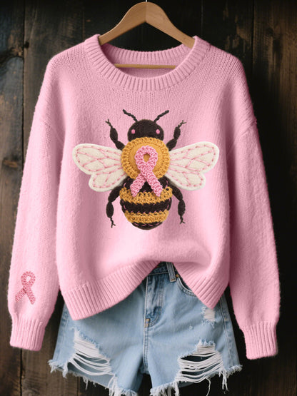 Women's Breast Cancer Awareness Bee Print Casual Top
