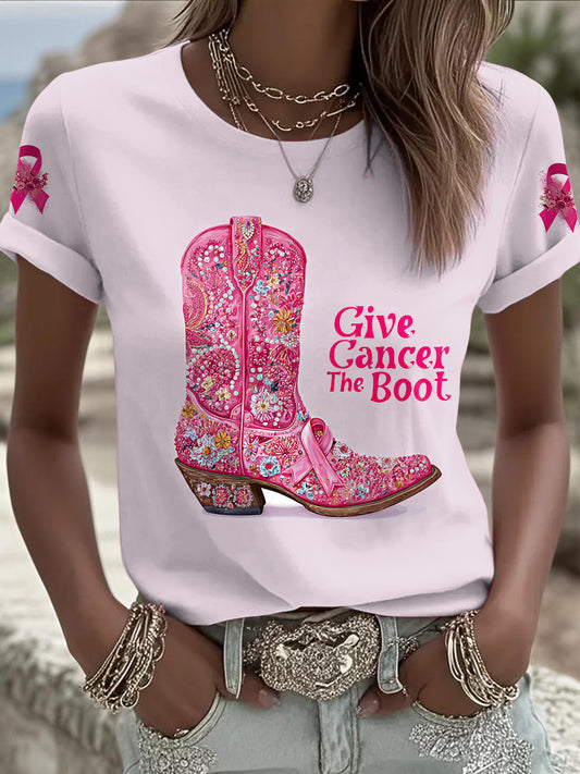 Women's Breast Cancer Printed Vintage Fashion Loose Short Sleeve T-Shirt
