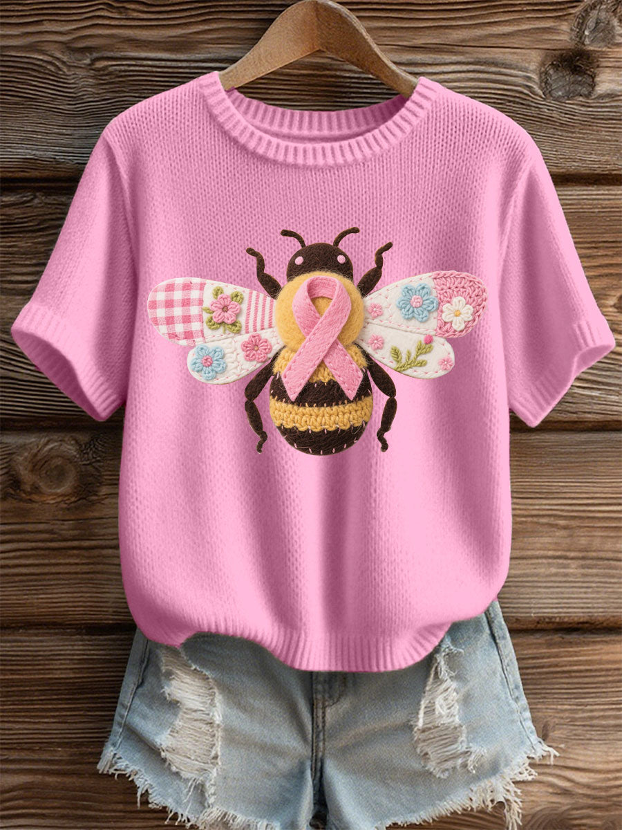 Women's Breast Cancer Awareness Bee Print Casual T-Shirt