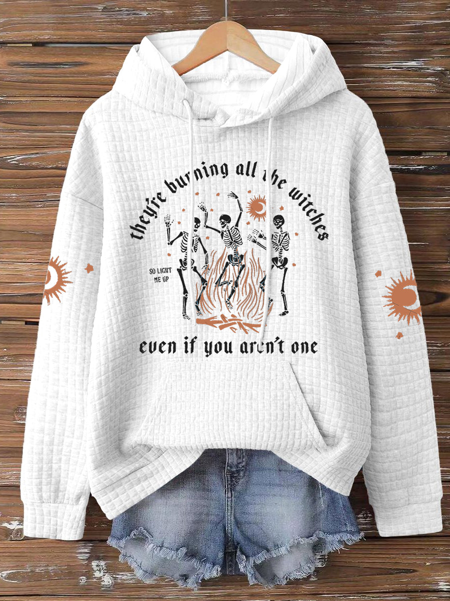 Women's Music Lover Halloween Burning All The Witches Printed Hoodie