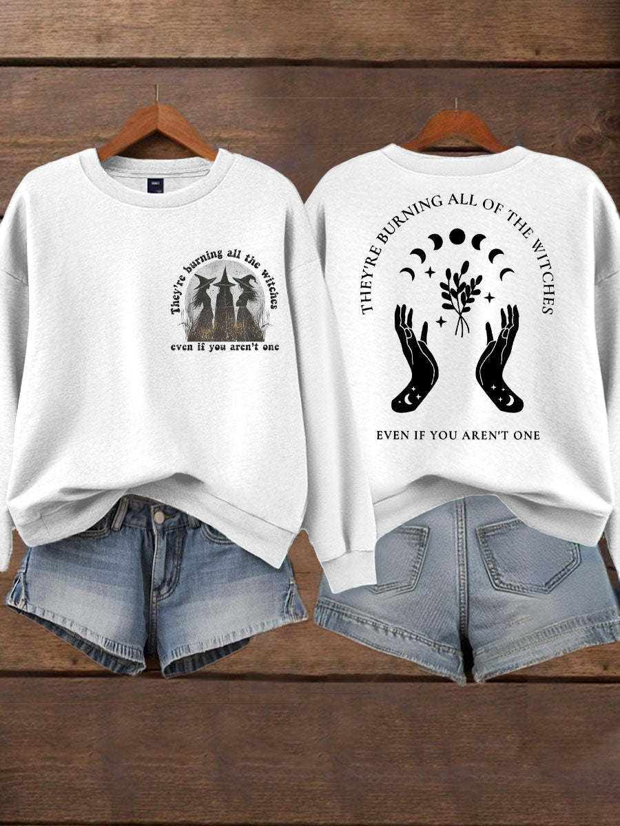 Women's Music Lover Halloween They're Burning All The Witches Printed Sweatshirt