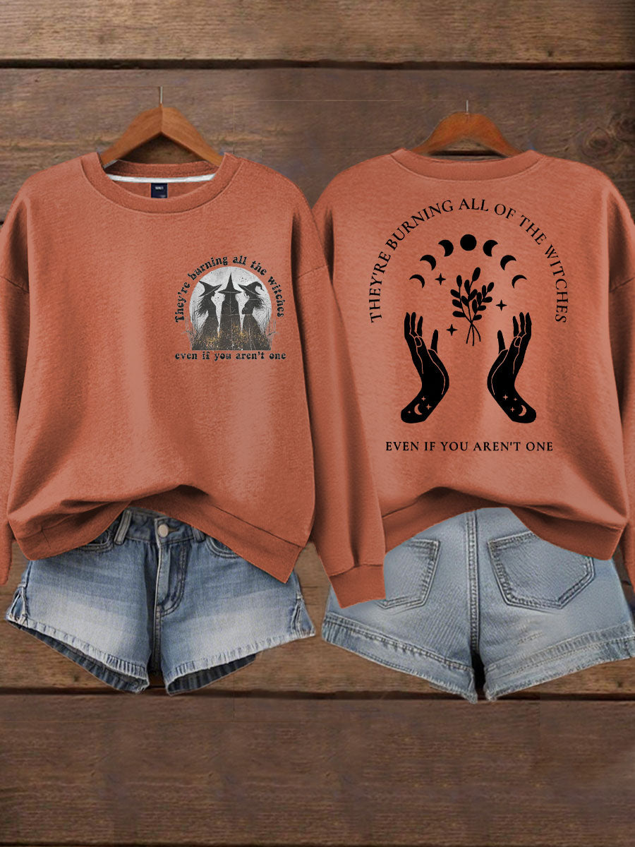Women's Music Lover Halloween They're Burning All The Witches Printed Sweatshirt