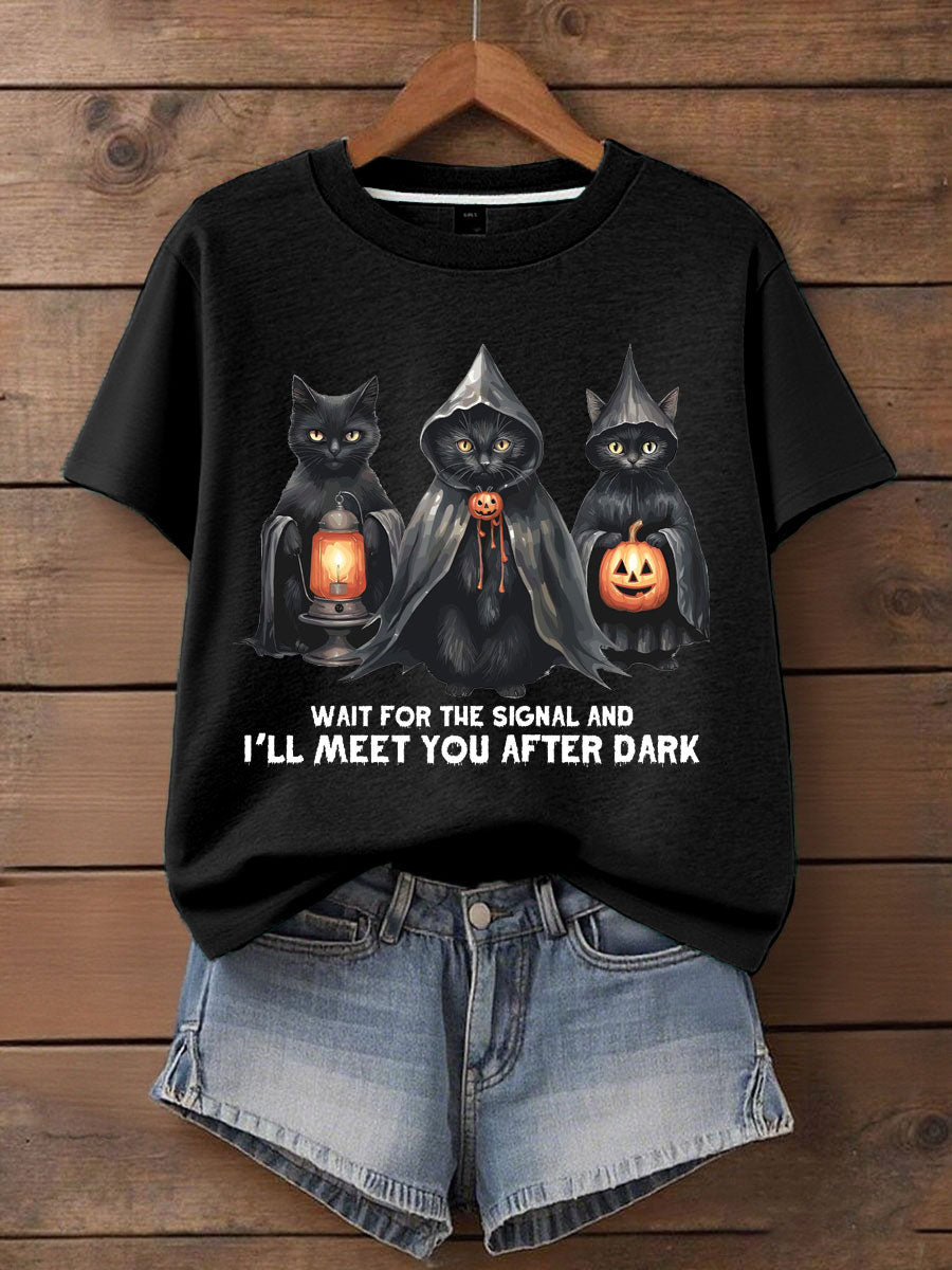 Women's Music Lover Halloween Meet You After Dark Printed T-shirt