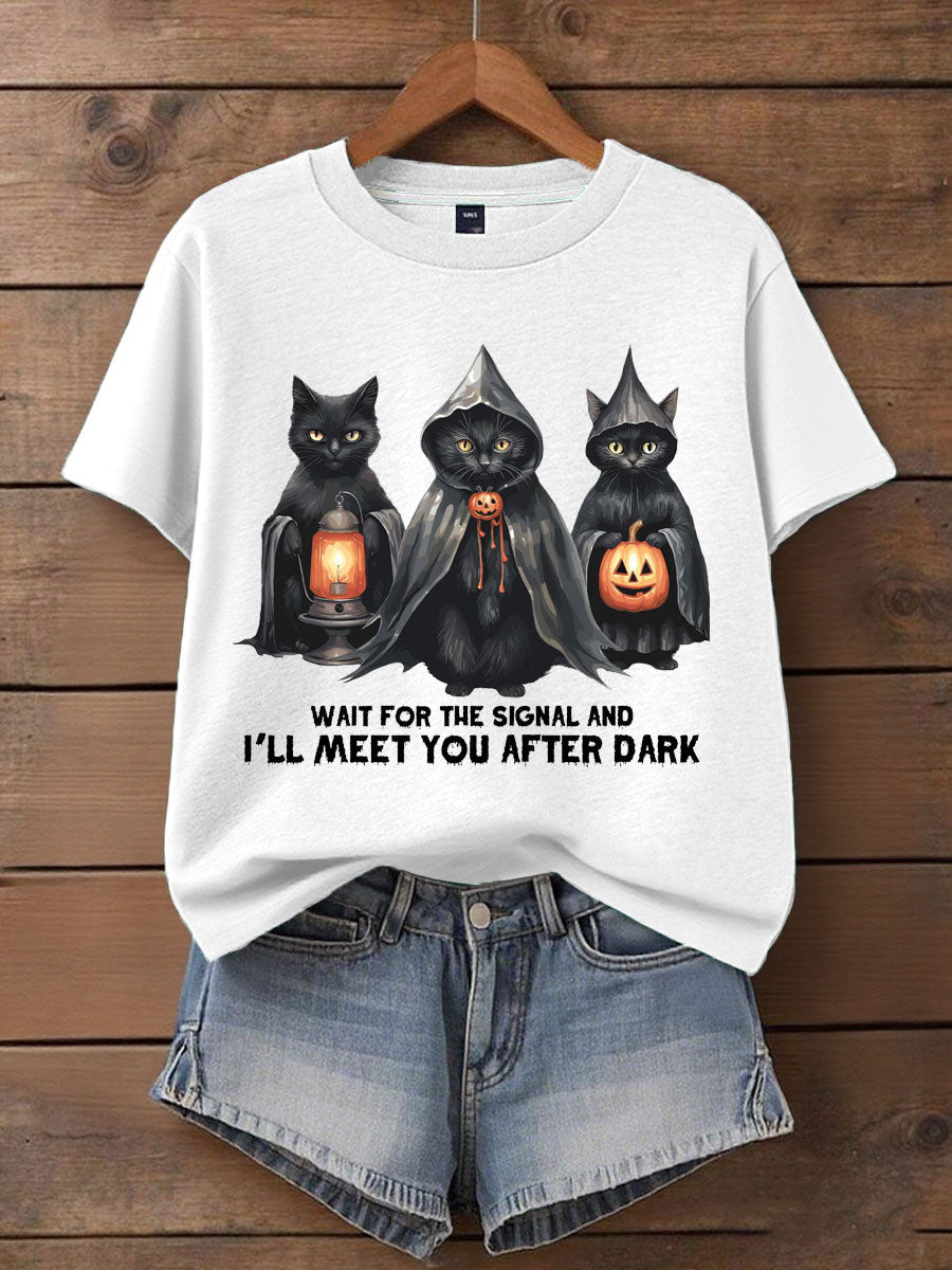 Women's Music Lover Halloween Meet You After Dark Printed T-shirt