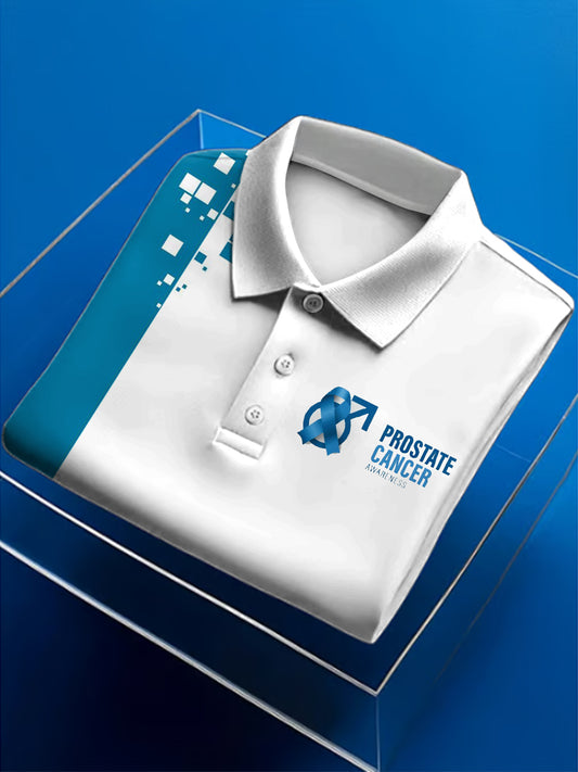 Men's Prostate Cancer Print Polo Neck Short Sleeve T-Shirt