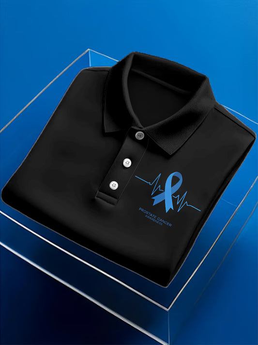 Men's Prostate Cancer Print Polo Neck Short Sleeve T-Shirt