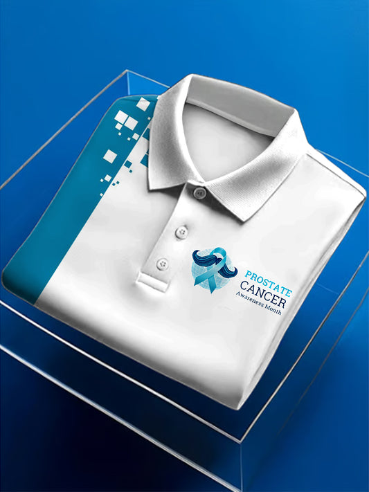 Men's Prostate Cancer Print Polo Neck Short Sleeve T-Shirt