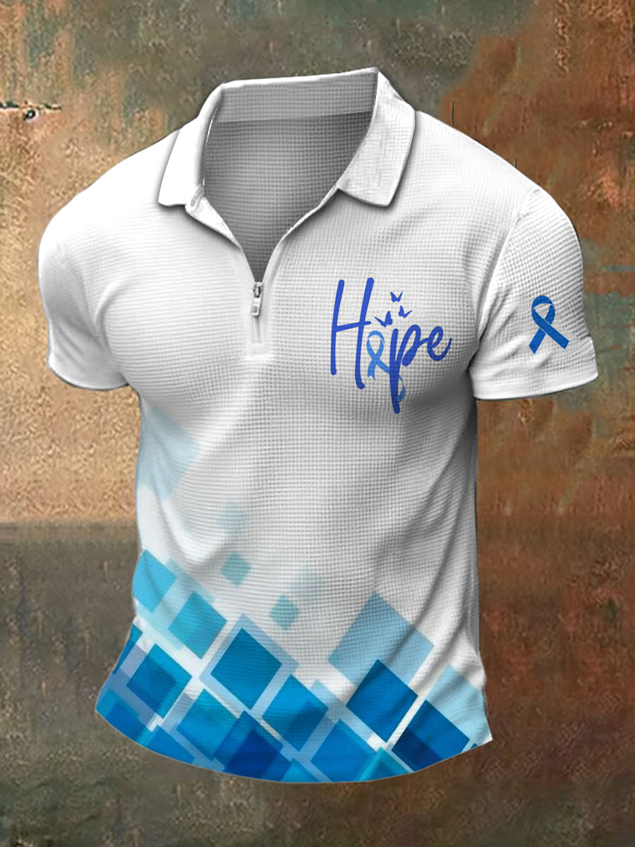 Men's Prostate Cancer Print Polo Neck Waffle Short Sleeve T-Shirt
