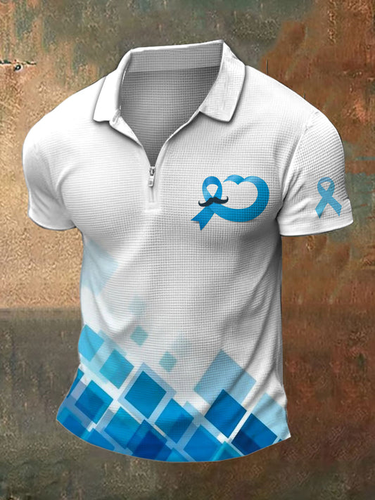 Men's Prostate Cancer Print Polo Neck Waffle Short Sleeve T-Shirt
