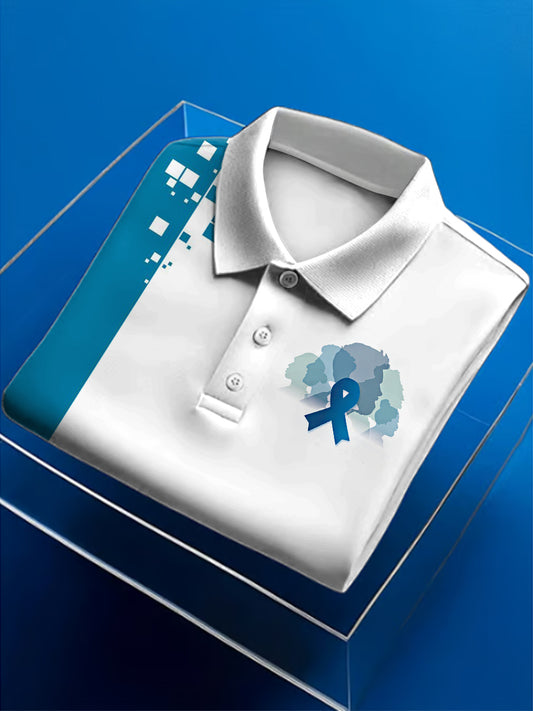 Men's Prostate Cancer Print Polo Neck Short Sleeve T-Shirt