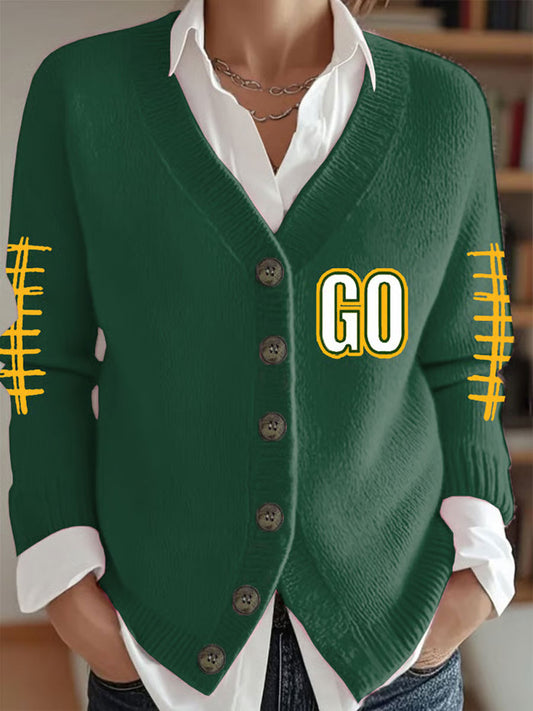 Women's Football Lover Printed Cardigan-Style Knit Jacket