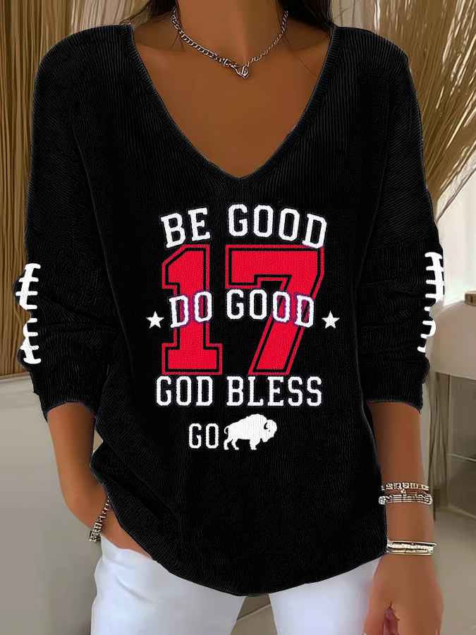 Women's V-Neck Football Fans Lovers Gameday Casual Ribbed Top