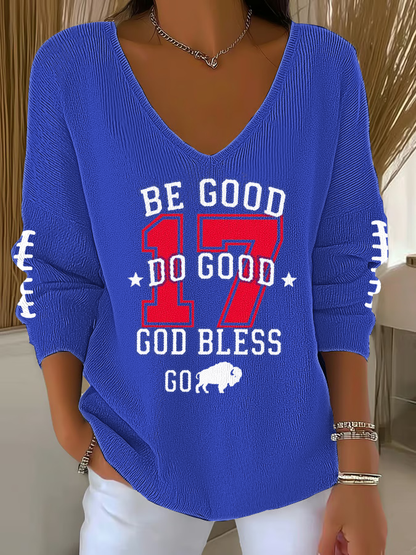 Women's V-Neck Football Fans Lovers Gameday Casual Ribbed Top
