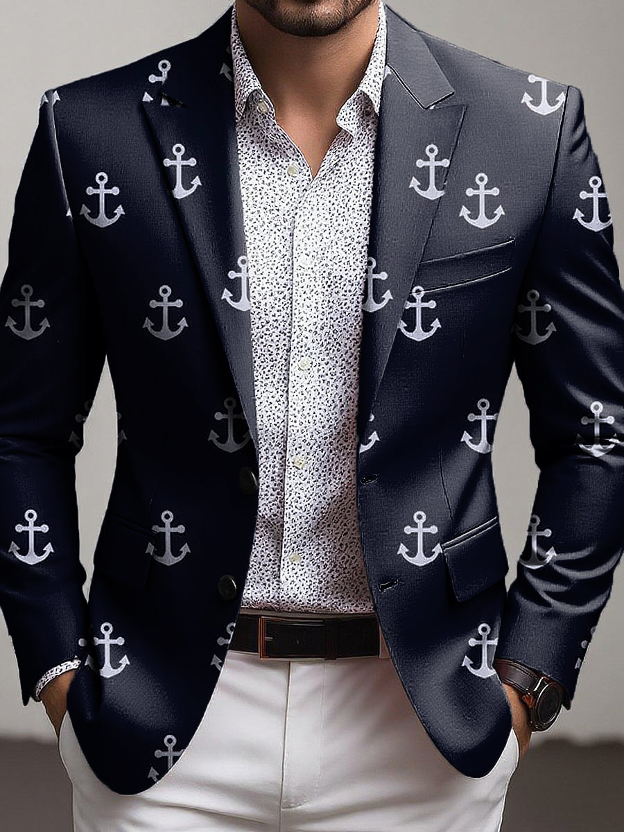 Men's Navy Anchor Business Casual Suit Jacket