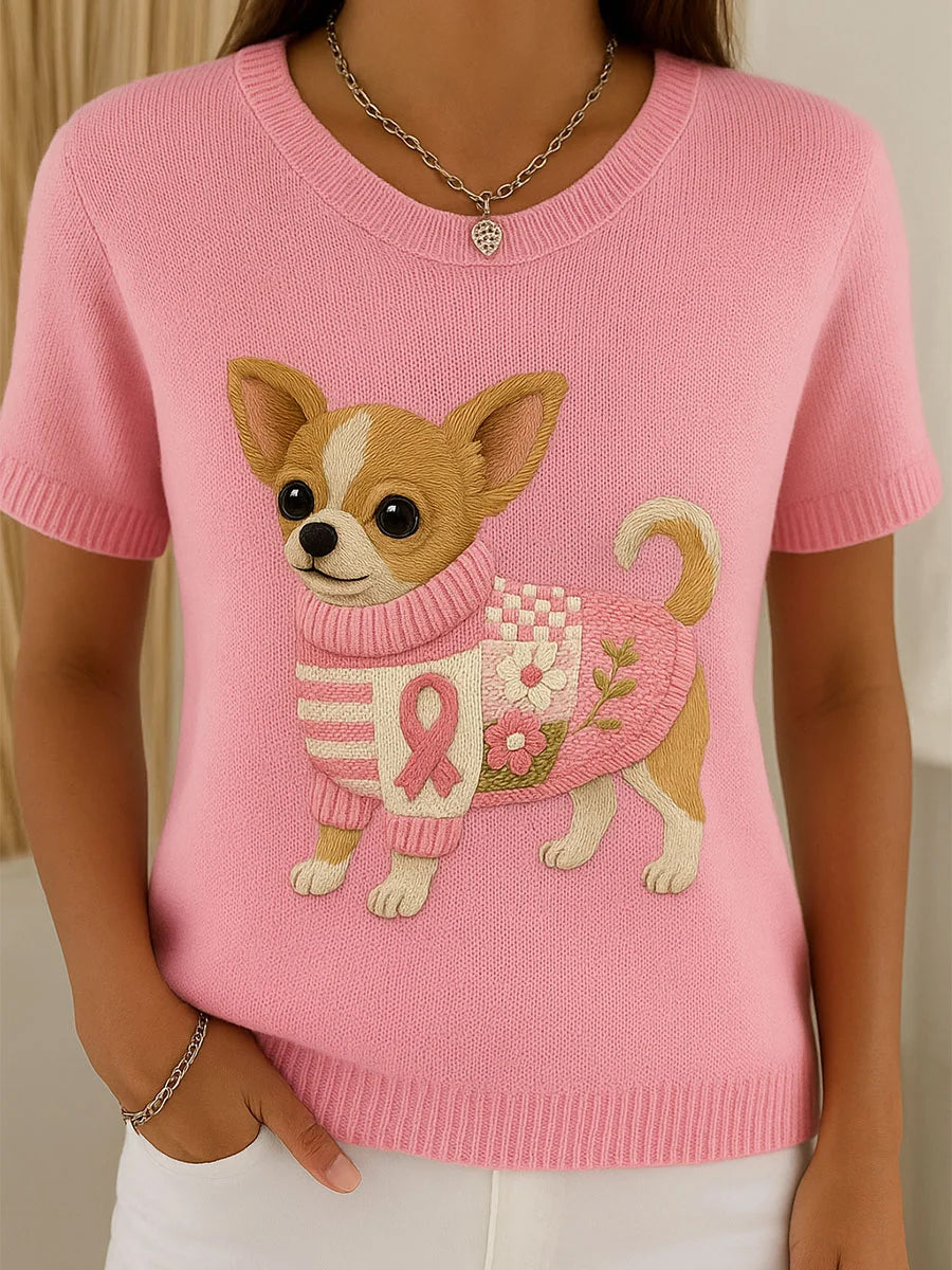 Women's Artistic Animal Print Comfortable Knit Short-Sleeved Top