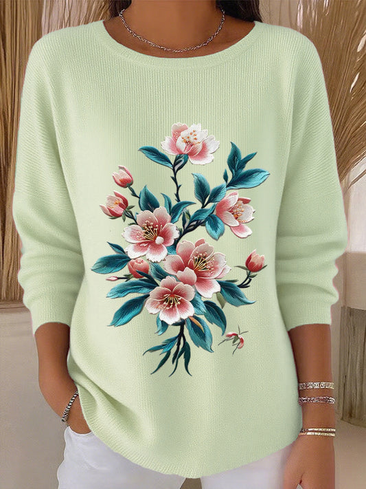 Lady's Retro Floral Art V-Neck Casual Top