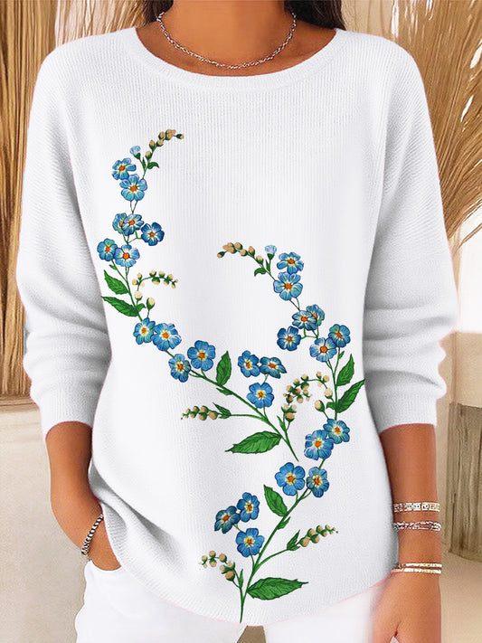 Lady's Retro Floral Art V-Neck Casual Top