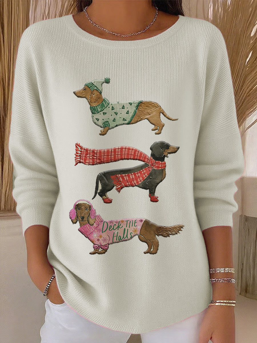 Women's Vintage Animal Dog Art V-Neck Casual Top