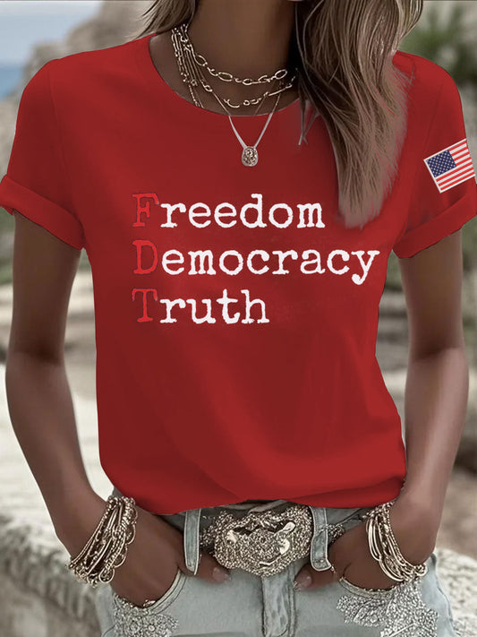 Women's Freedom Democracy Truth Printed T-shirt
