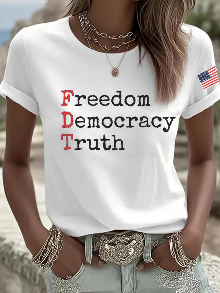 Women's Freedom Democracy Truth Printed T-shirt