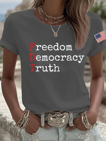 Women's Freedom Democracy Truth Printed T-shirt