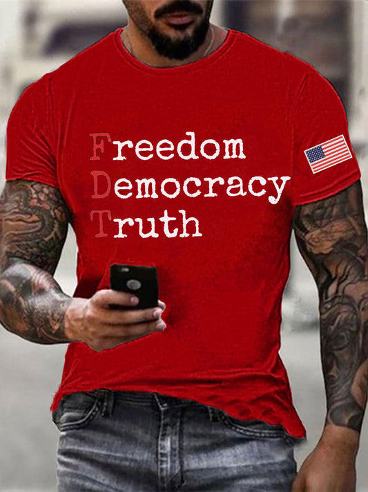 Men's Freedom Democracy Truth Printed T-shirt