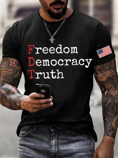 Men's Freedom Democracy Truth Printed T-shirt