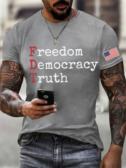 Men's Freedom Democracy Truth Printed T-shirt