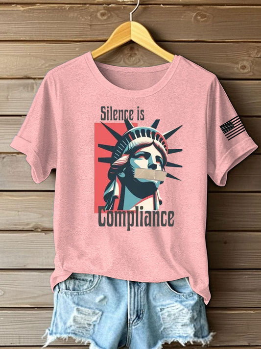 Women's silece is complience Printed Iron On Short Sleeve T-Shirt