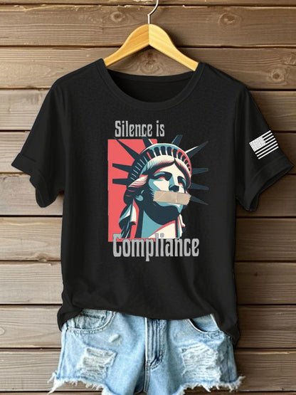 Women's silece is complience Printed Iron On Short Sleeve T-Shirt