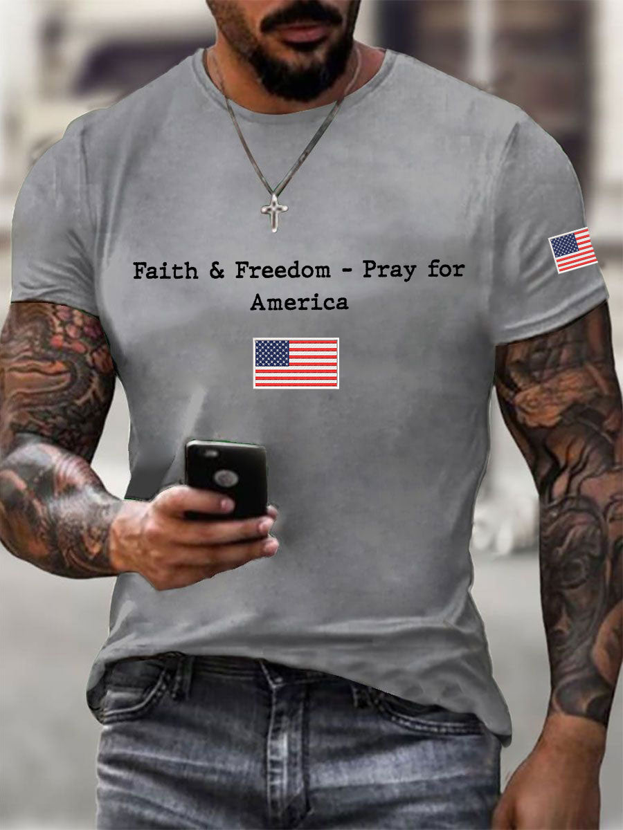 Men's Faith & Freedom Pray For America Printed Casual T-shirt