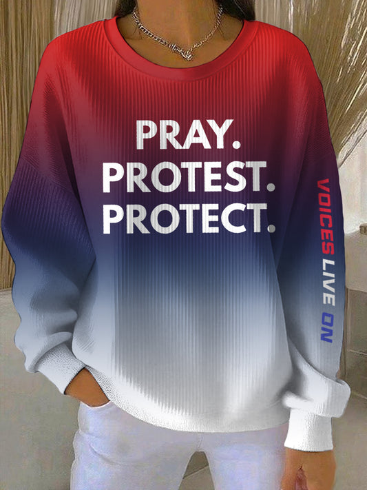 Women's Pray Protest Protect Voices Live On Printed Top