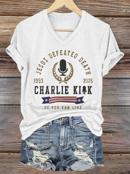 Women's Jesus Defeated Death So You Can Live R.I.P Charlie Kirk Tee