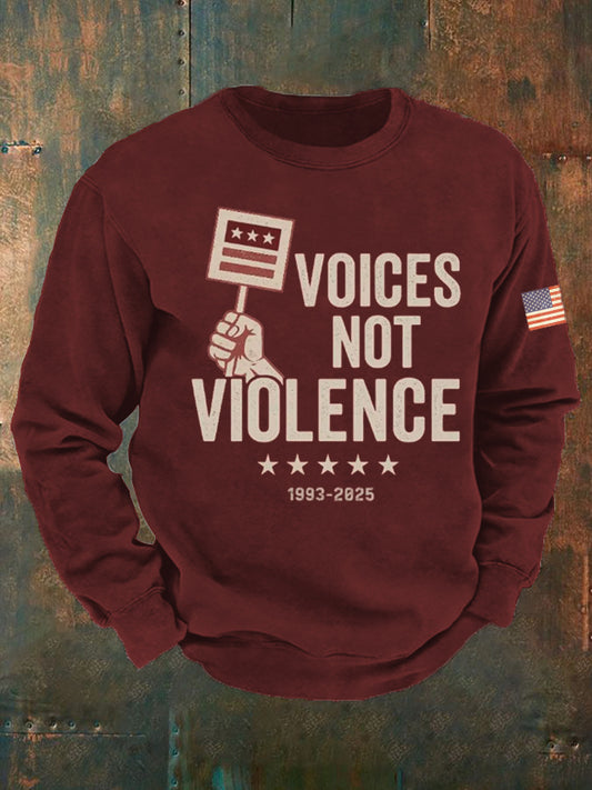 Men's "Voice Not Violence" printed long-sleeved sweatshirt