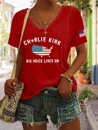 Women's His Voice Lives On Printed Casual T-shirt
