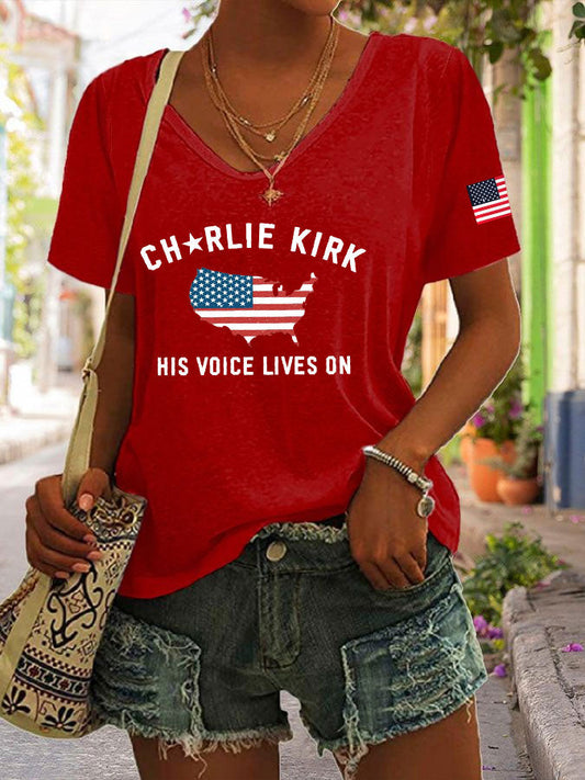 Women's His Voice Lives On Printed Casual T-shirt
