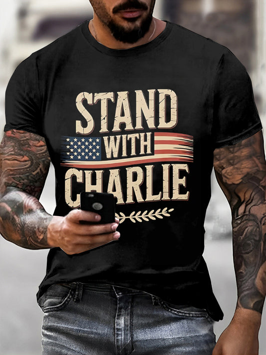 Men's Charlie Kirk  Printed Vintage Fashion Loose Short Sleeve T-Shirt