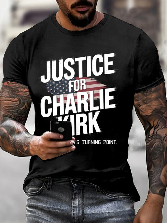Men's Charlie Kirk  Printed Vintage Fashion Loose Short Sleeve T-Shirt