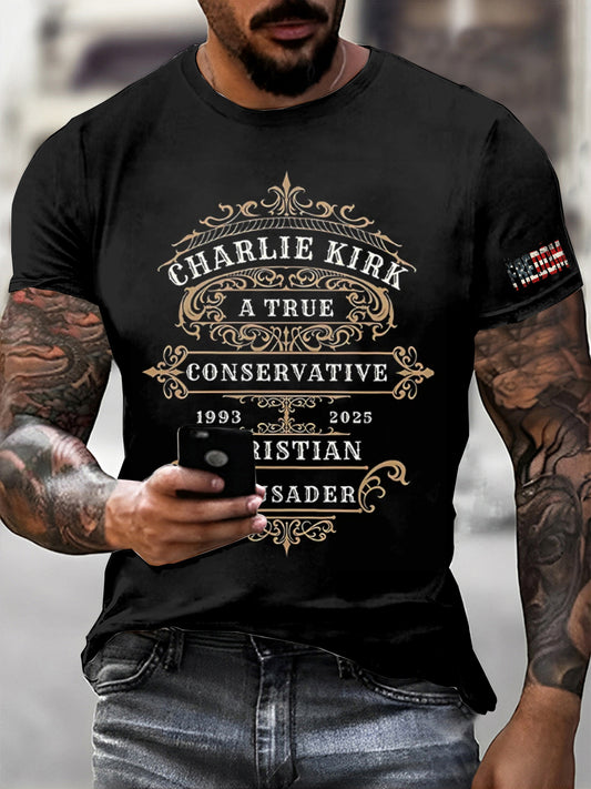 Men's Charlie Kirk Freedom Printed Vintage Fashion Loose Short Sleeve T-Shirt