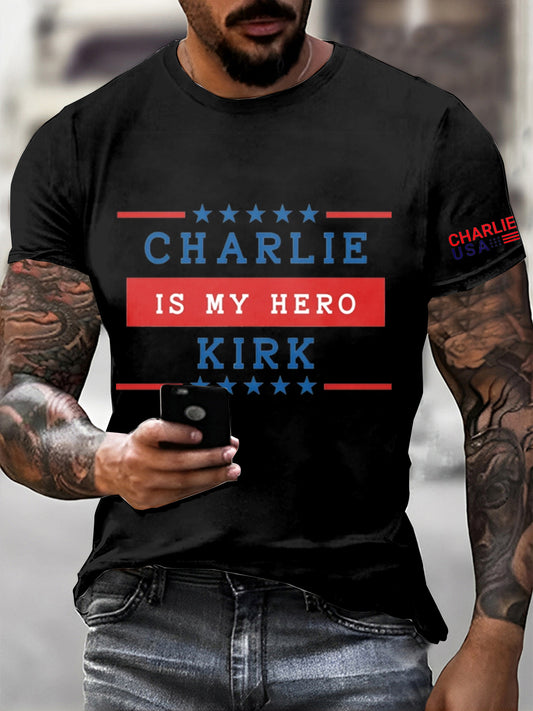 Men's Charlie Kirk Printed Vintage Fashion Loose Short Sleeve T-Shirt