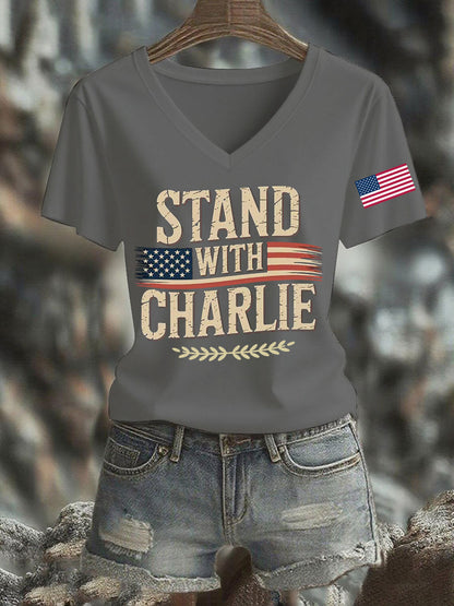 Women's Stand With Charlie Kirk Printed T-shirt