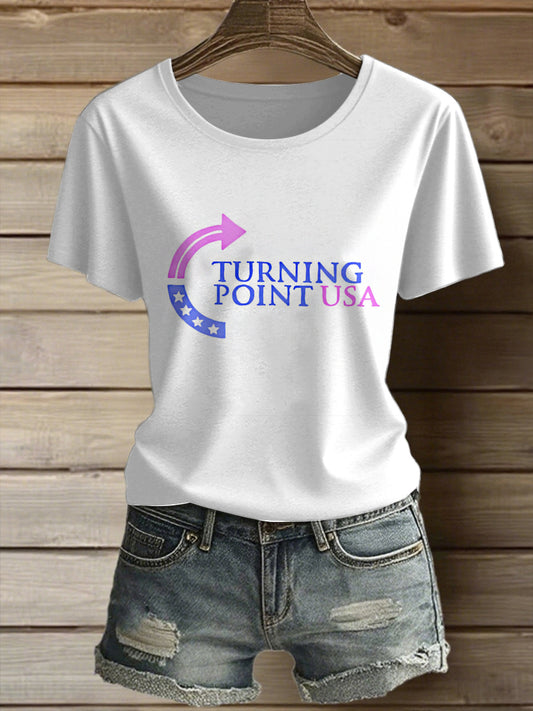 Women's American Turning Point Printed Vintage Fashion Loose Short Sleeve T-Shirt