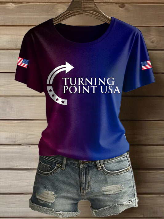 Women's American Turning Point Printed Vintage Fashion Loose Short Sleeve T-Shirt