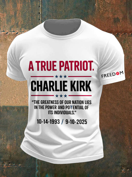 Men's Charlie Kirk Printed Vintage Fashion Loose Short Sleeve T-Shirt