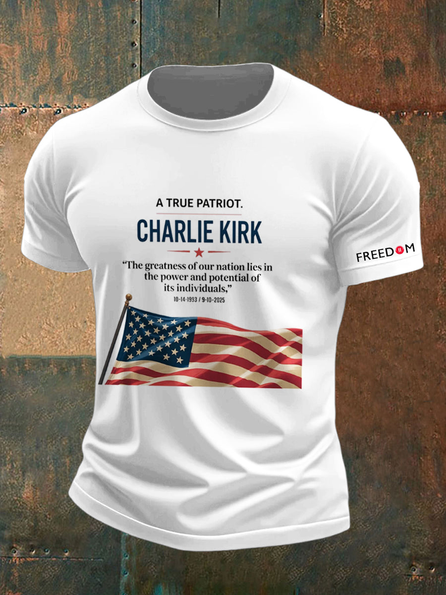 Men's Charlie Kirk Printed Vintage Fashion Loose Short Sleeve T-Shirt