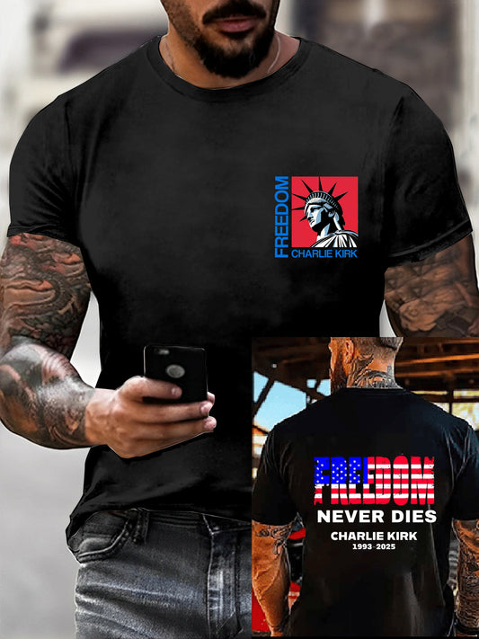 Men's Charlie Kirk Printed Vintage Fashion Loose Short Sleeve T-Shirt